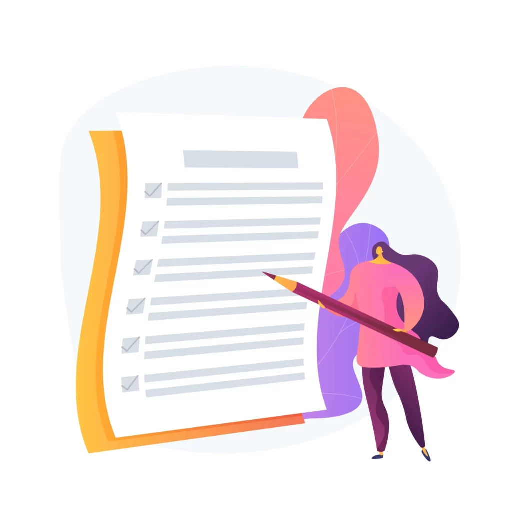 Illustration : une femme qui corrige un texte.