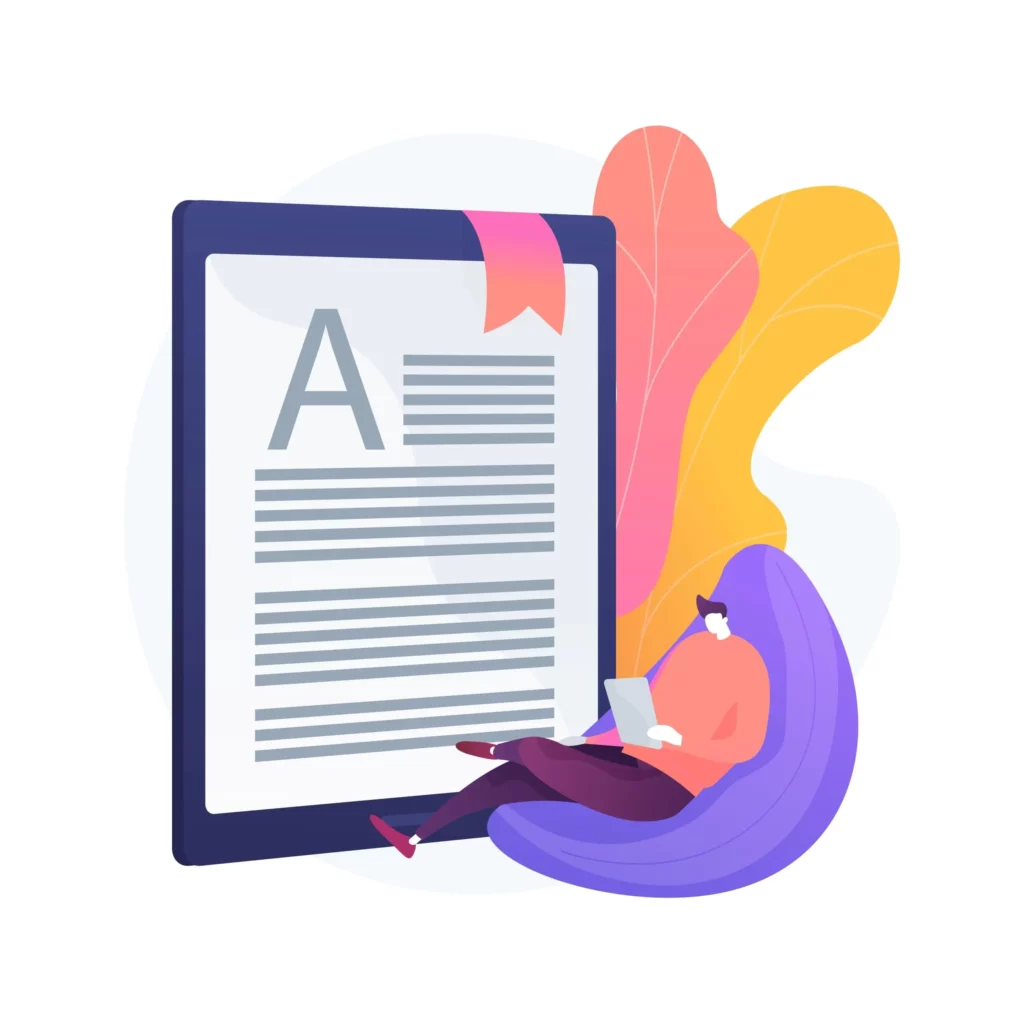 Illustration : une personne qui lit un texte